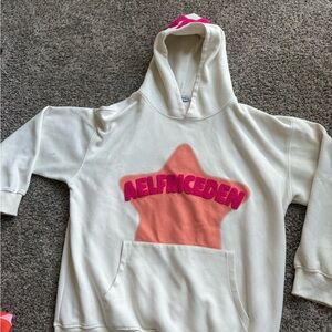 Aelfric Eden Cream Hoodie with Pink Star and Coral Accent